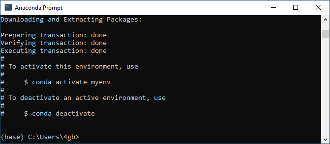 Figure 3. Anaconda virtual environment creation completed
