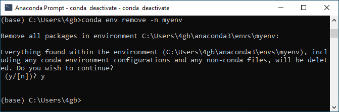 Figure 6. How to delete an Anaconda virtual environment