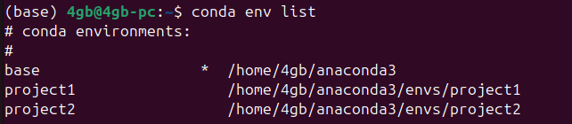 Figure 1. Checking the Anaconda virtual environment list