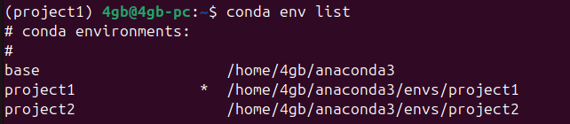 Figure 2. Checking the activated environment in the Anaconda virtual environment list