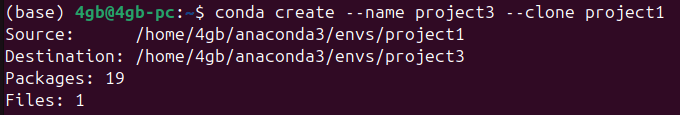 Figure 5. Creating a new virtual environment by cloning an existing one