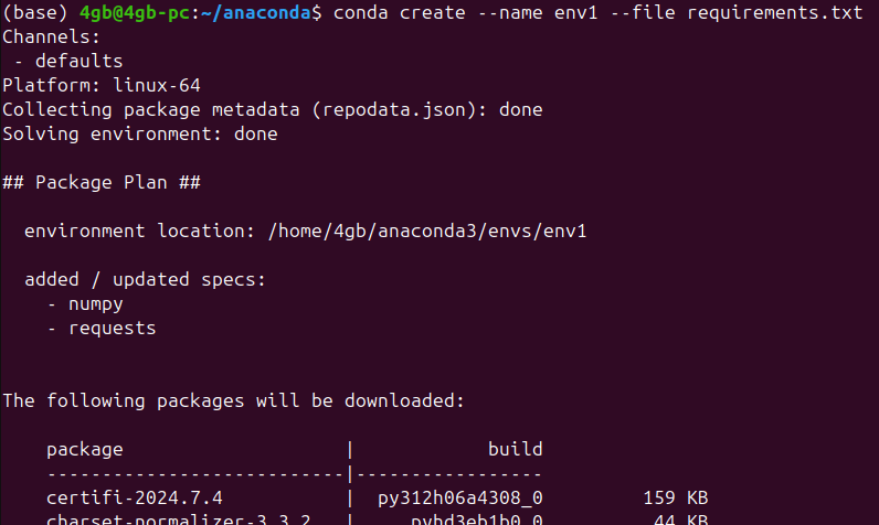 Figure 2. Specs confirmation when installing packages with the Anaconda virtual environment