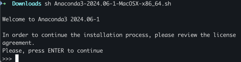 Figure 17. Running the Anaconda installation file (CLI)