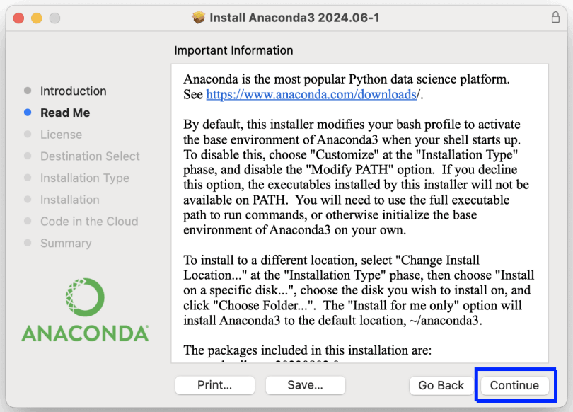 Figure 6. Important information during Anaconda installation (GUI)