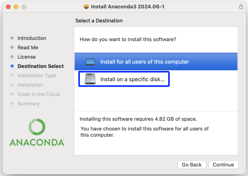 Figure 9. Selecting the target disk for Anaconda installation (GUI)