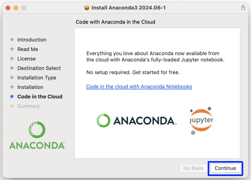 Figure 14. Cloud usage guide for Anaconda after installation (GUI)