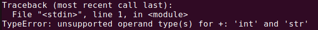 Figure 4. TypeError when trying to concatenate a number with a string without using str()