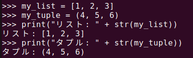 図3. Python str()を使用してリストやタプルを文字列に変換