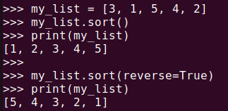 Figure 6. Sorting a Python list in ascending and descending order