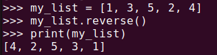 Figure 8. Reversing the order of elements in a Python list using the reverse() method