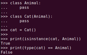 Figure 3. Difference between isinstance() and type() in checking inheritance