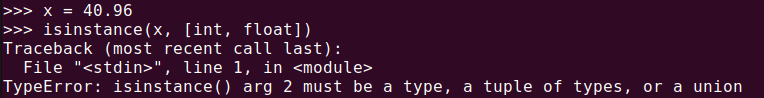 Figure 4. The second argument of isinstance() must be a tuple of classes