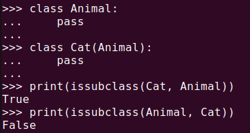 Figure 1. Checking subclass status using Python issubclass() function