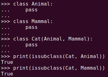 Figure 3. issubclass() correctly handles multiple inheritance in Python