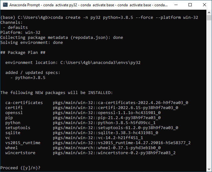 Figure 1. Creating a 32-bit Python environment in Anaconda