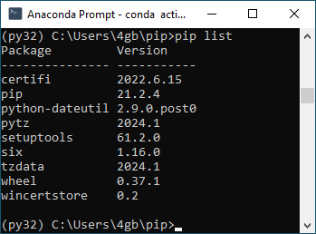 Figure 1. Checking installed Python packages with pip list