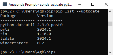 Figure 3. Verifying packages that are up to date with pip list --uptodate