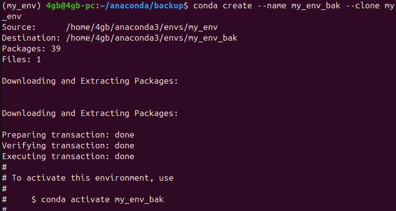 Figure 4. Backup of an Anaconda virtual environment by cloning the environment