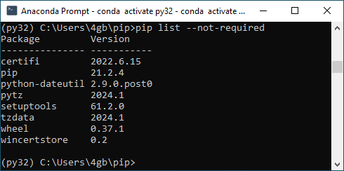 Figure 7. Checking for unused packages with the --not-required option in pip list