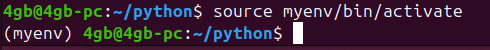 Figure 3. Activating a Python virtual environment on Ubuntu 24.04 Linux