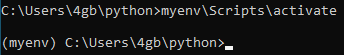 Figure 2. Activating a Python virtual environment on Windows 10