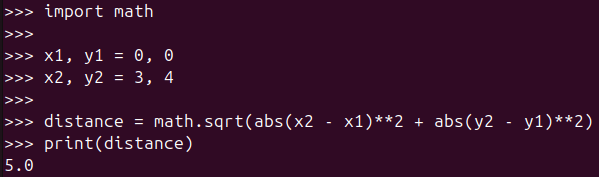 Figure 4. Example of using the Python abs() function for distance calculation