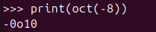 Figure 2. Converting negative numbers to octal strings using Python oct() function