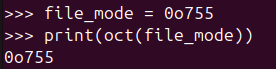 Figure 3. Outputting file permission values using Python's oct() function