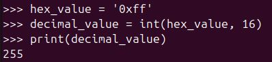 Figure 3. Converting a hexadecimal string back to a decimal integer using int()