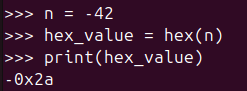 Figure 2. Converting a negative decimal number to a negative hexadecimal string using Python hex() function