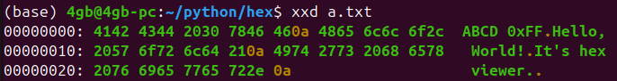 Figure 7. Viewing file contents in hexadecimal using the Linux xxd command