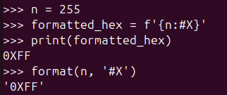 Figure 6. Using f-strings and format() for uppercase hexadecimal conversion in Python