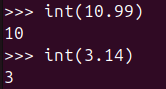 Figure 3. Converting a float to an integer by discarding the decimal point using the Python int() function