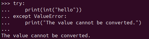 Figure 6. Exception handling for non-convertible values using the Python int() function