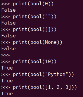 Figure 1. Python bool() function results: True and False