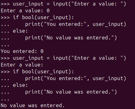 Figure 2. Validating input with the Python bool() function