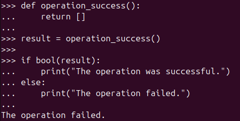 Figure 3. Evaluating empty lists with the Python bool() function