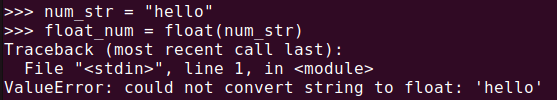 Figure 3. ValueError occurs when trying to convert a non-numeric string with Python's float()