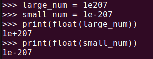 Figure 6. Python's float() function handles large and small numbers