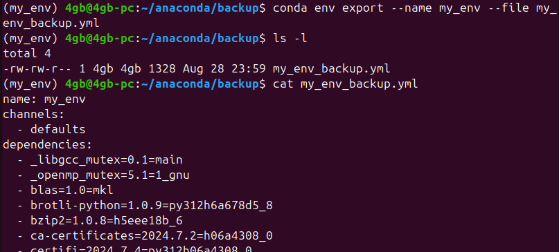 Figure 1. Backup of an Anaconda virtual environment using a yml environment file