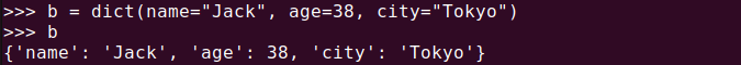 Figure 2. Creating a Python dictionary using the dict() function: specifying keys and values