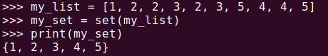 図3. Python set: リストの重複した要素を削除