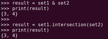 図5. Python set: &演算子またはintersection()メソッドで交差集合を求める