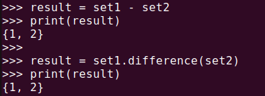 図6. Python set: -演算子またはdifference()メソッドで差集合を求める