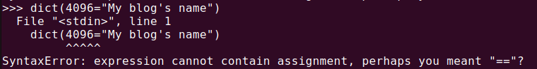 Figure 6. Only strings can be used as keys when using Python's dict() function