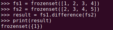 그림 4. 파이썬 frozenset(): difference() 메서드로 차집합 구하기