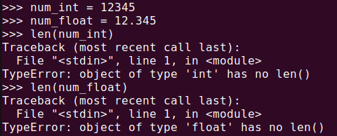 그림 5. 파이썬 len(): 숫자(정수 및 실수)의 길이를 구할 때 발생하는 TypeError 오류 메시지