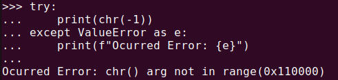 図6. Python chr() 関数の数字入力範囲 0~1114111