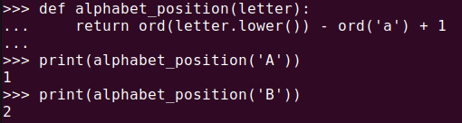 그림 3. 파이썬 ord() 함수로 알파벳 순서 구하기