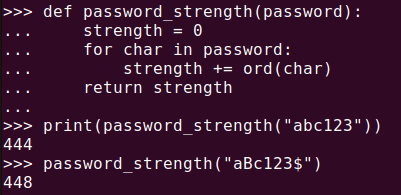 그림 5. 파이썬 ord() 함수로 비밀번호의 강도 측정하기